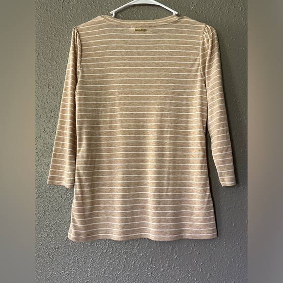 Michael Kors women’s small tan and white striped half-sleeve blouse top,… - Picture 6 of 7